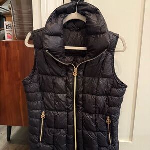 Michael Kors Black Puffer Vest with Gold Details
